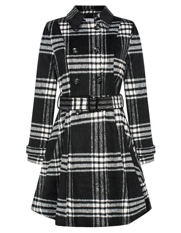 kate aspen Women Plaided Peacoat Lapel Collar Double Breasted Above Knee Overcoat