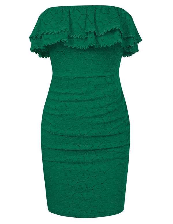 Kate Aspen Women Ruched Party Dress Strapless Mid-Thigh Length Lace Bodycon Dress