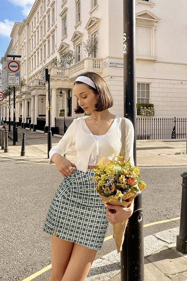 Kate Aspen Women Ruched Skirt Elastic Waist Front Slit Mid-Thigh Length A-Line Skirt