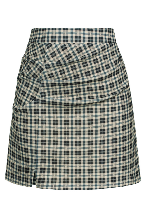 Kate Aspen Women Ruched Skirt Elastic Waist Front Slit Mid-Thigh Length A-Line Skirt