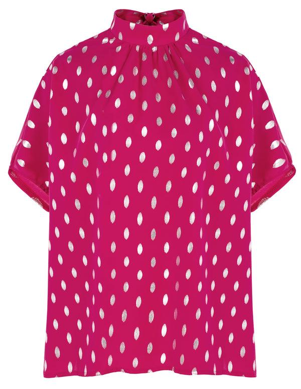 Kate Aspen Women’s Batwing Sleeve Blouse Tops Mock Neck Polka Dot Blouses Casual Tie Back Drape Shirts