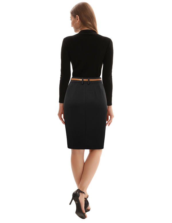 Kate Aspen Women's Bodycon Pencil Skirt With Belt Solid Color Hip-Wrapped