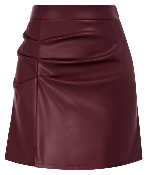 Kate Aspen Women's Leather Skirts Front Slit Ruched Bodycon Mini Skirt High Waist PU Leather Skorts