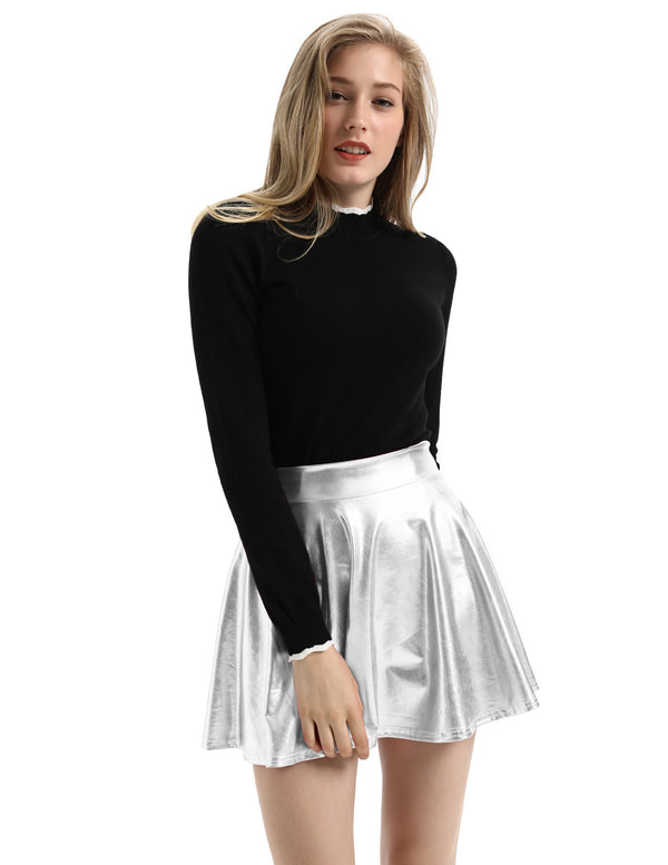Kate Aspen Women's Shiny Metallic Skater Skirt Fashion Flared Mini Skirt