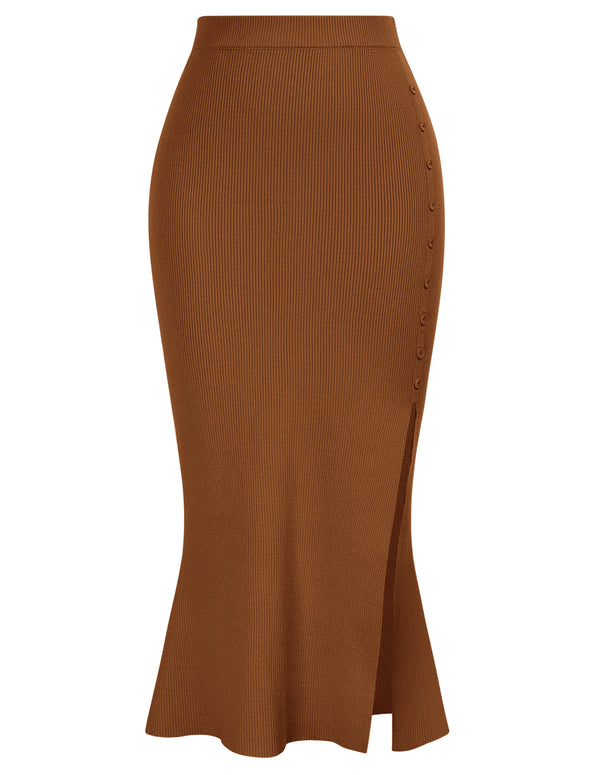 Kate Aspen Women's Skirts 2023 Ribbed Elastic High Waisted Long Mermaid Stretch Bodycon Midi Skirts With Slit