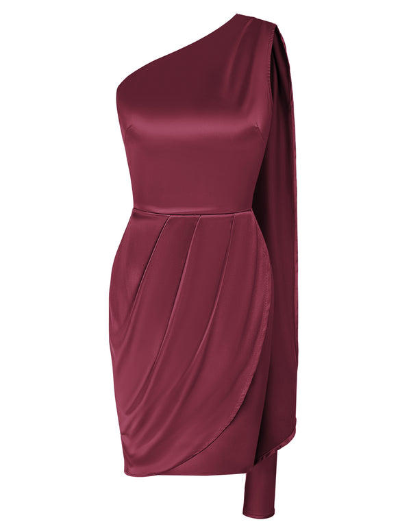 Kate Aspen Women Wrap Hem Party Dress Asymmetric One-Shoulder Mid-Thigh Bodycon Dress