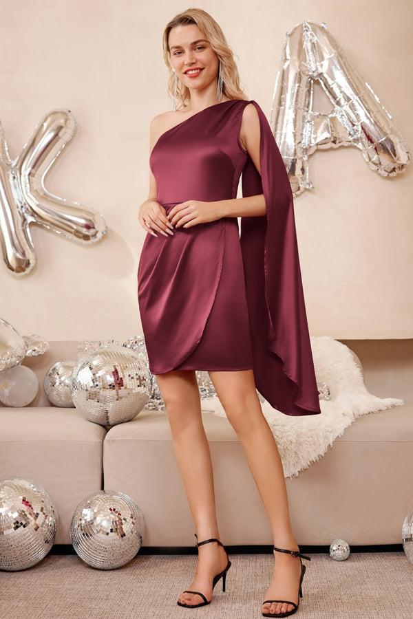 Kate Aspen Women Wrap Hem Party Dress Asymmetric One-Shoulder Mid-Thigh Bodycon Dress