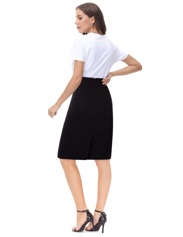 Kate Aspen Womens Knee Length Elastic Waist Stretchy Bodycon Business Pencil Skirt
