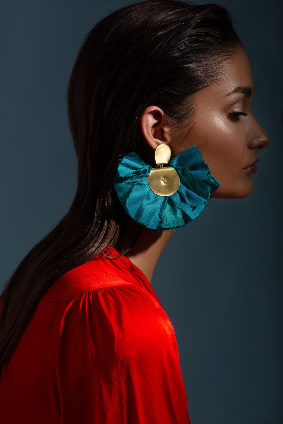 Katerina Makriyianni Big Silky Fan Earrings/ Turquoise