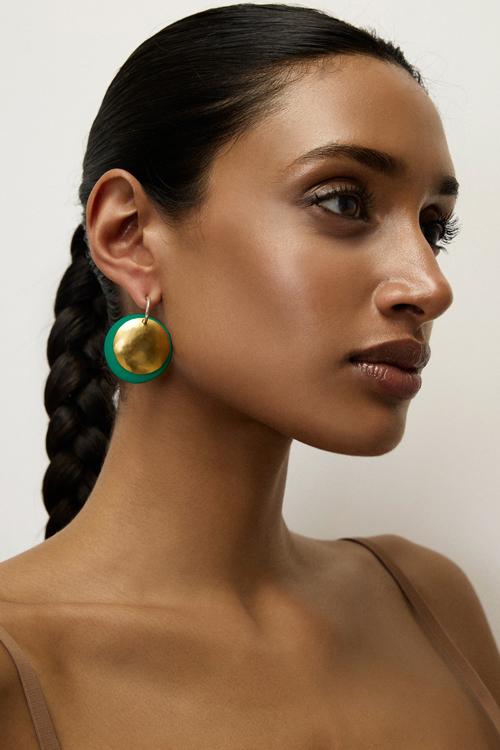 Katerina Makriyianni Double Disc Hoops Big/ Emerald Green
