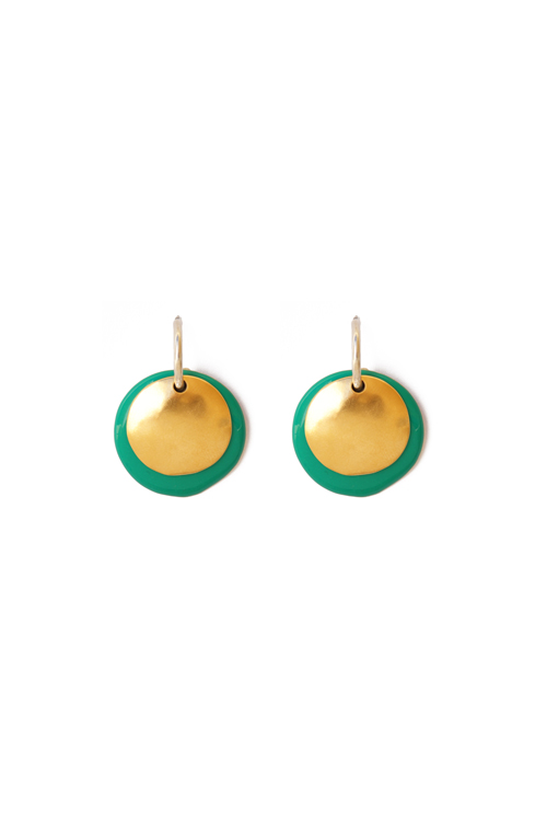 katerina makriyianni Double disc hoops small / emerald green