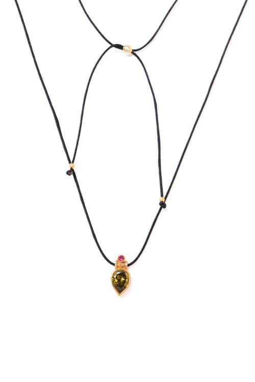 katerina makriyianni Falling Drops Necklace / Olive Green