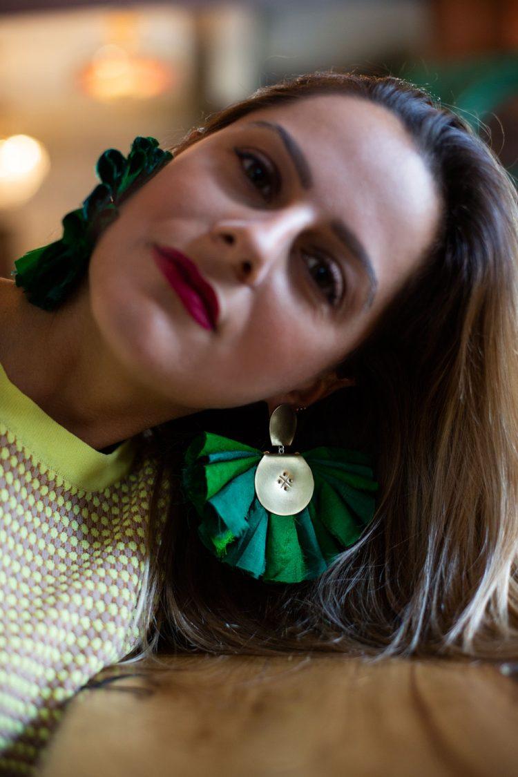 Katerina Makriyianni Big Silky Fan Earrings / Green