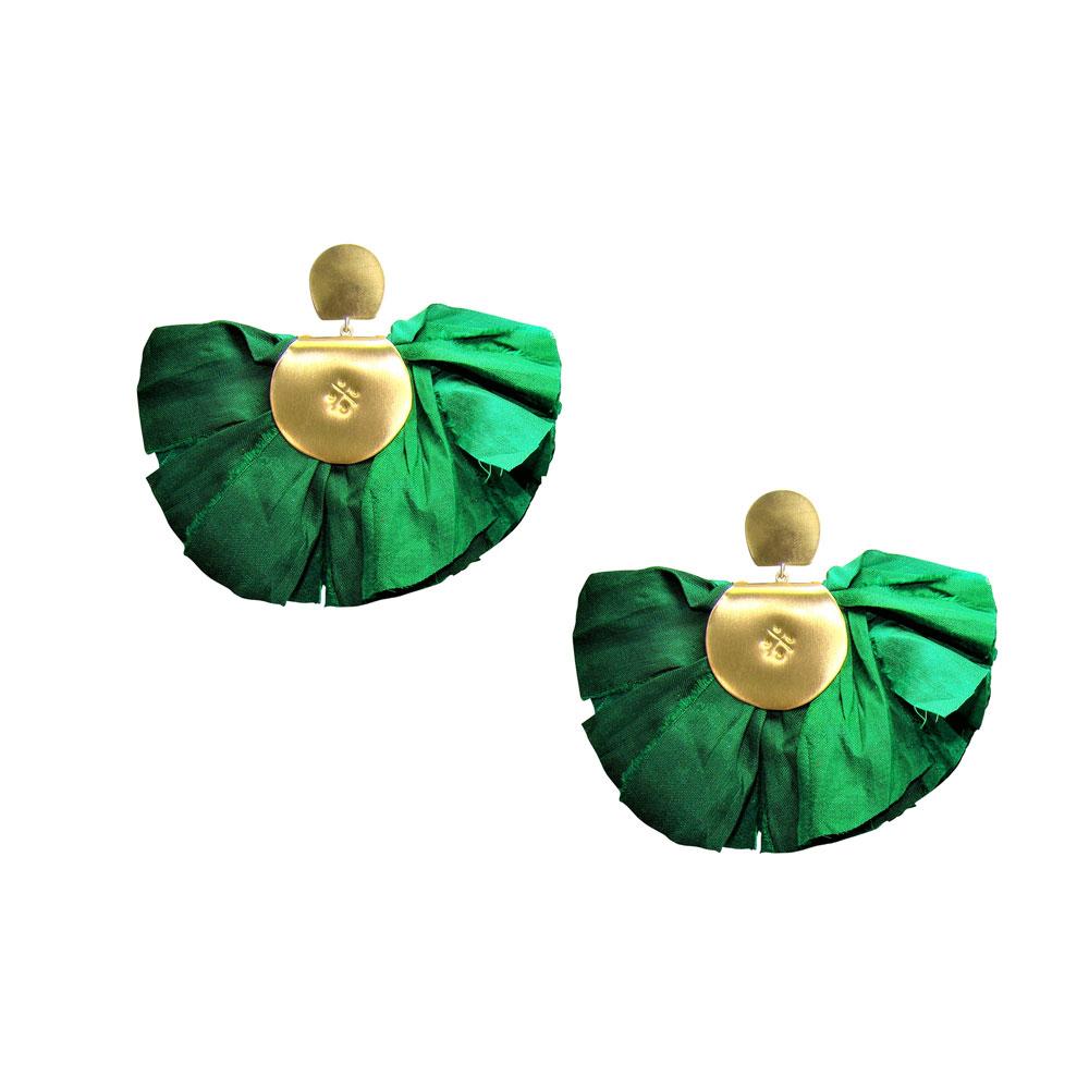 katerina makriyianni Big silky fan earrings / green