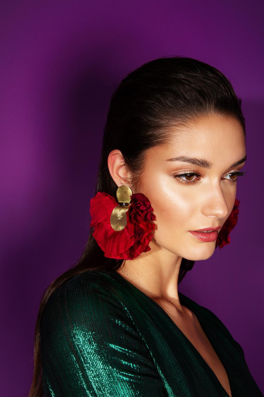 Katerina Makriyianni Big Silky Fan Earrings / Red