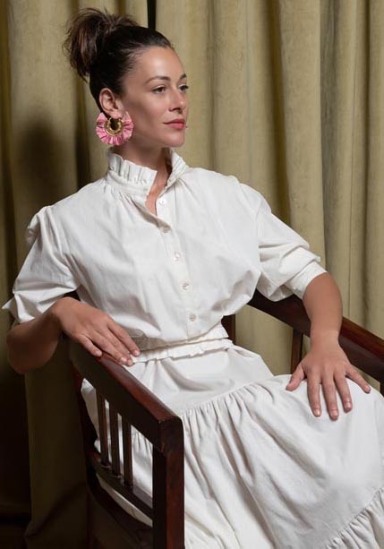 Katerina Makriyianni Lace Fan Earrings / Dusty Pink