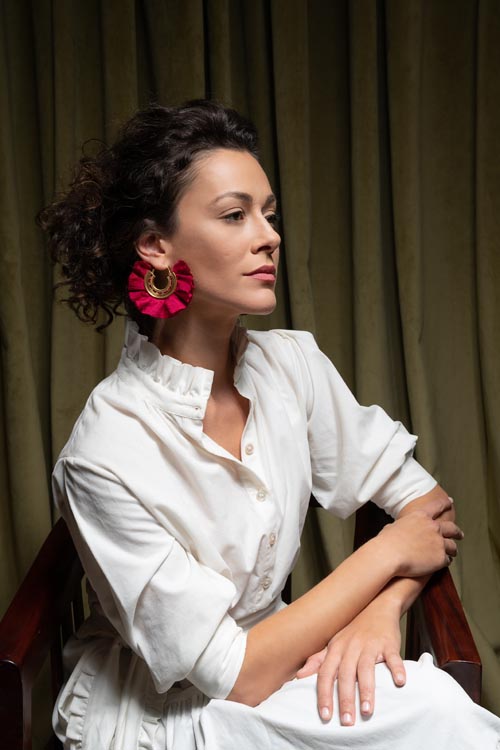 Katerina Makriyianni Lace Fan Earrings / Red