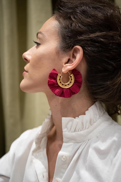 Katerina Makriyianni Lace Fan Earrings / Red