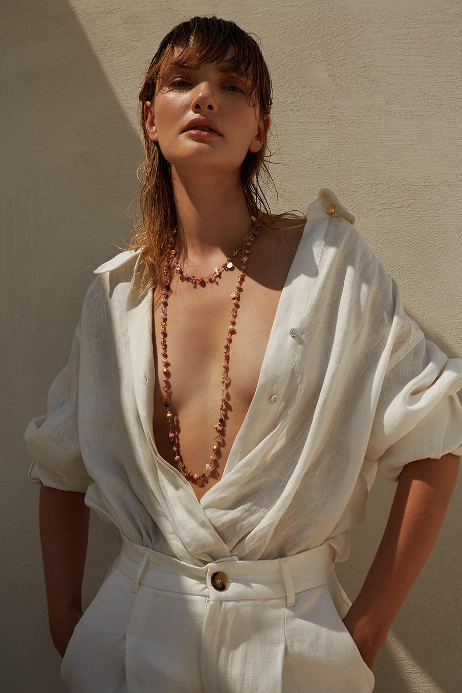 Katerina Makriyianni Pink Twisted Necklace / Short