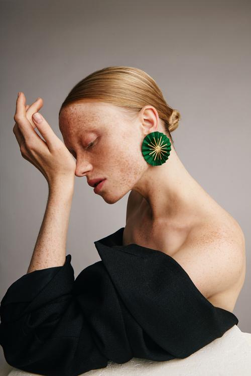 Katerina Makriyianni Star Earrings/ Dark Green