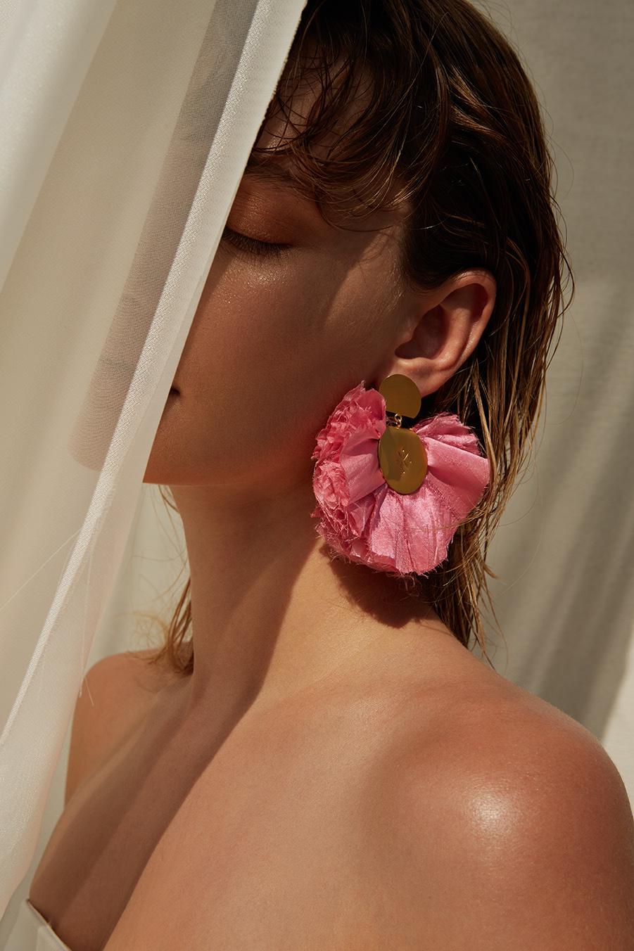 Katerina Makriyianni Mini Silky Fan Earrings / Baby Pink