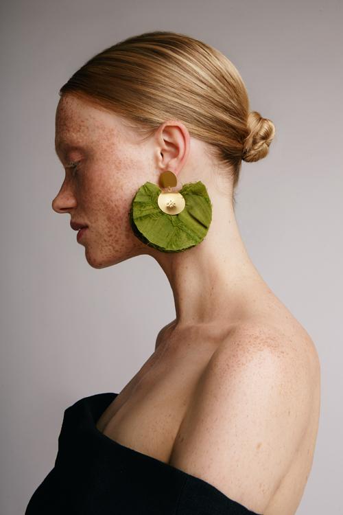 Katerina Makriyianni Mini Silky Fan Earrings/ Olive Green