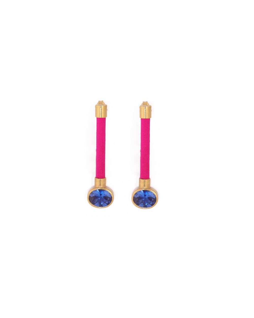katerina makriyianni Silky Baguette Earrings Blue/ Fucshia