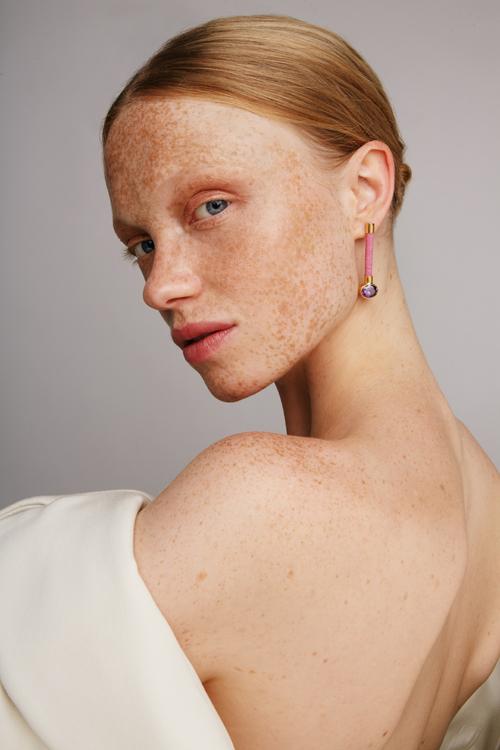 Katerina Makriyianni Silky Baguette Earrings Purple/ Pink