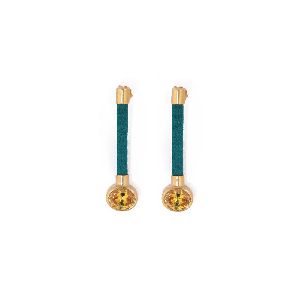 katerina makriyianni Silky Baguette Earrings Yellow/ Petrol