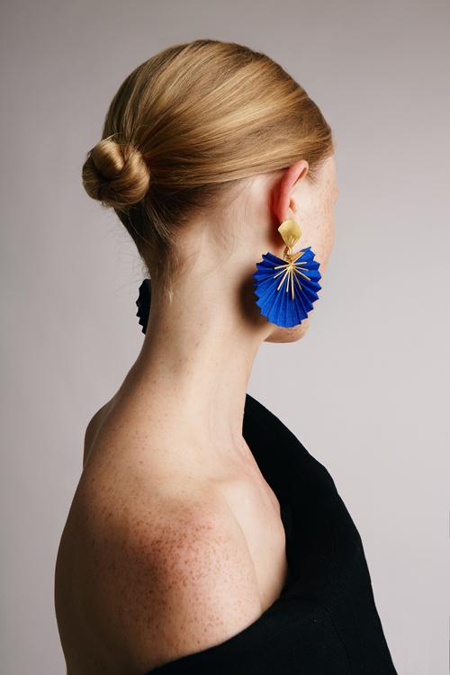 Katerina Makriyianni Sparkle Fan Earrings / Small Blue