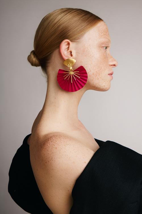 Katerina Makriyianni Sparkle Fan Earrings Small / Fuchsia