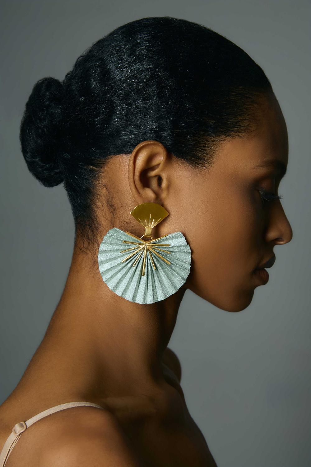 Katerina Makriyianni Sparkle Fan Earrings Small / Pistachio