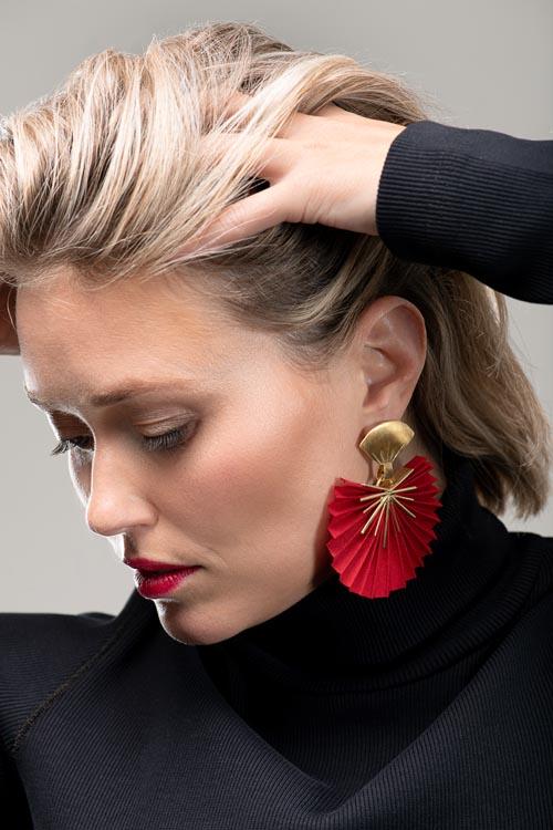 Katerina Makriyianni Sparkle Fan Earrings / Small Red