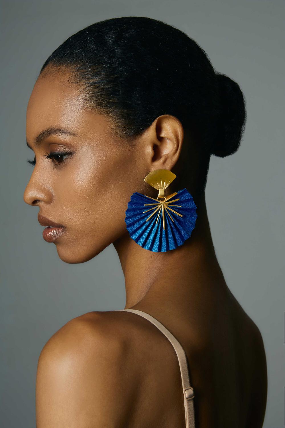 Katerina Makriyianni Sparkle Fan Earrings Small / Sky Blue