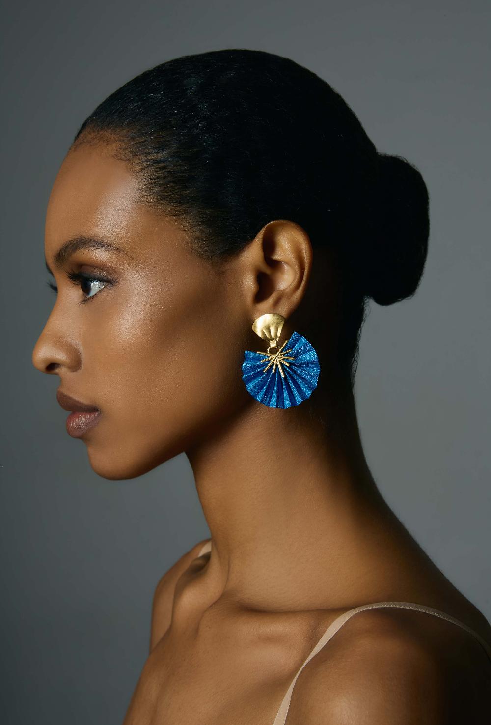 Katerina Makriyianni Sparkle Mini Fan XS Earrings/ Sky Blue