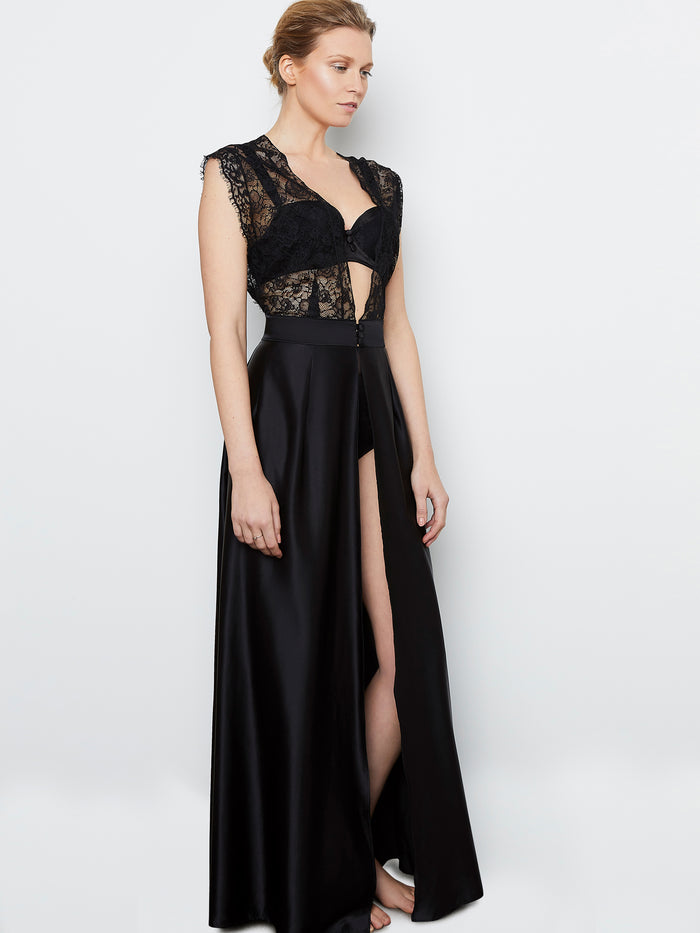 Katherine Hamilton Abbie Black Full Length Silk Robe