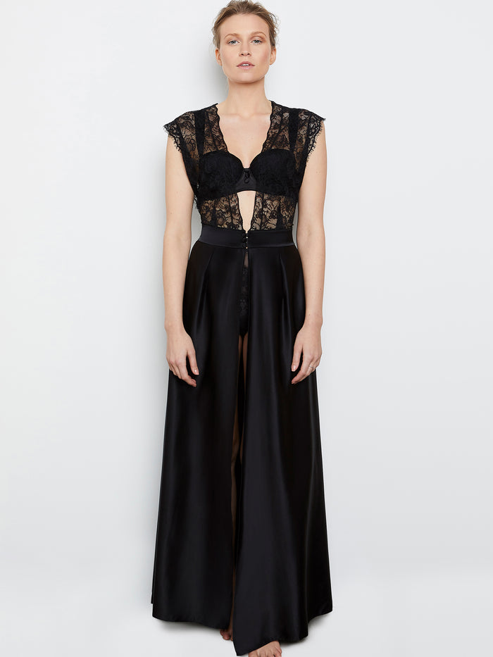 Katherine Hamilton Abbie Black Full Length Silk Robe