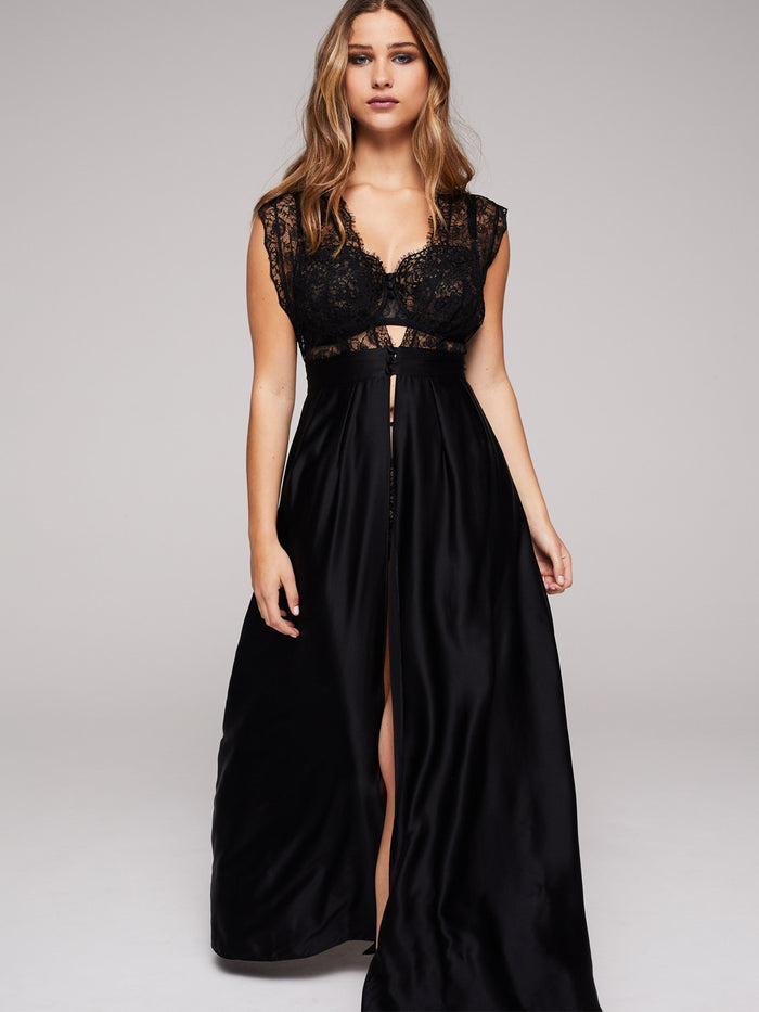 katherine hamilton Abbie black full length silk robe