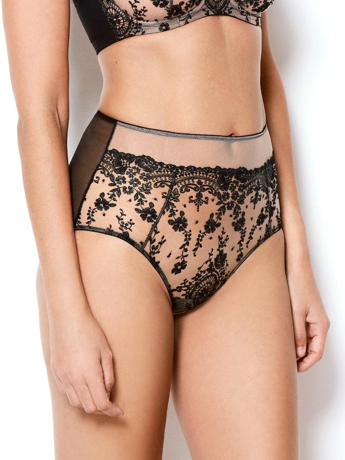 katherine hamilton Abrielle black embroidered high waist knickers