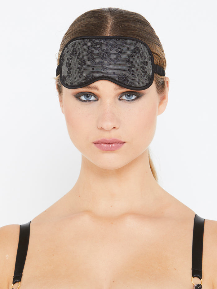 Katherine Hamilton Abrielle Black Embroidered Silk Eye Mask