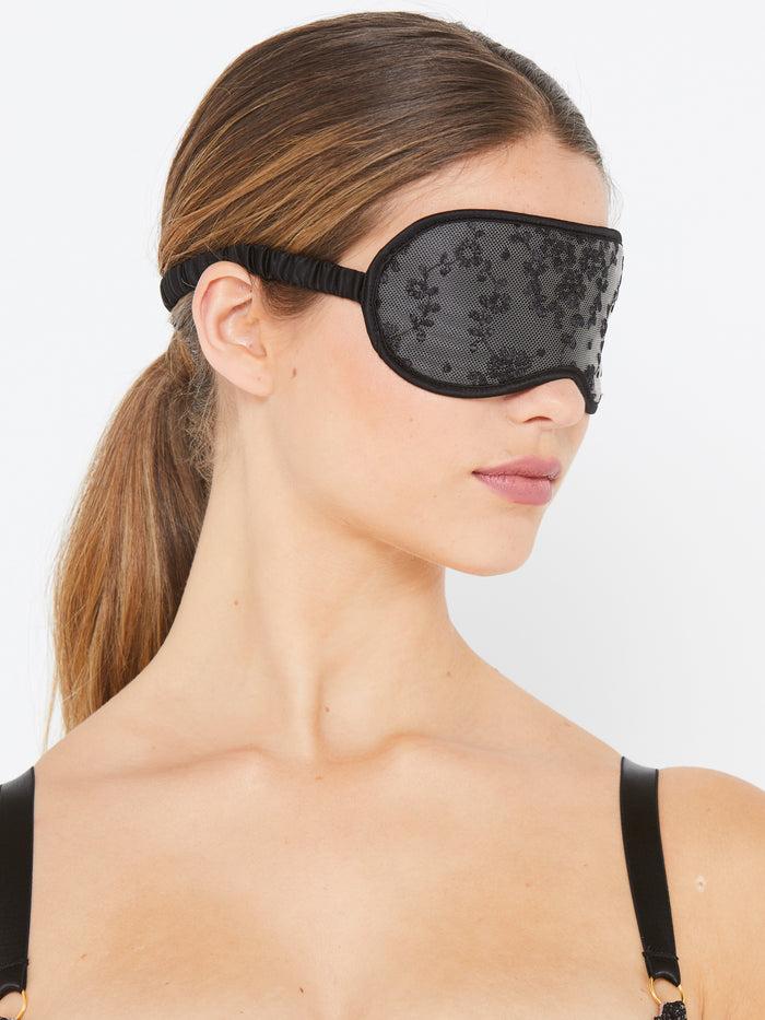 katherine hamilton Abrielle black embroidered silk eye mask