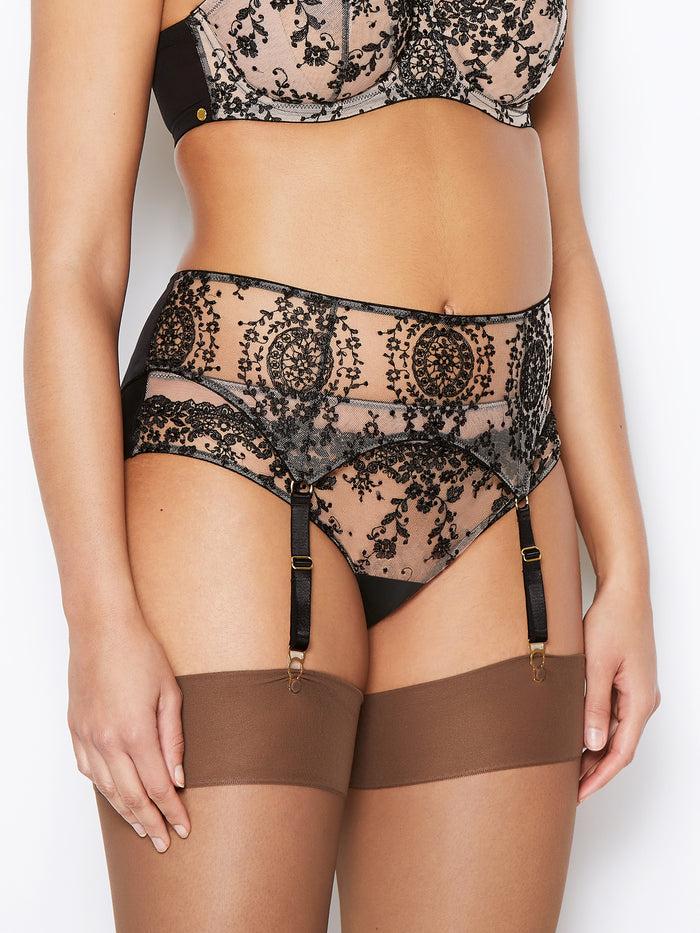katherine hamilton Abrielle black embroidered suspender belt