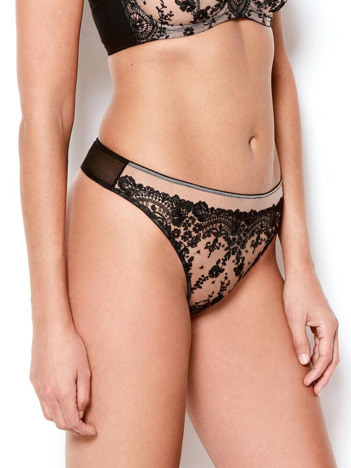 katherine hamilton Abrielle black embroidered thong