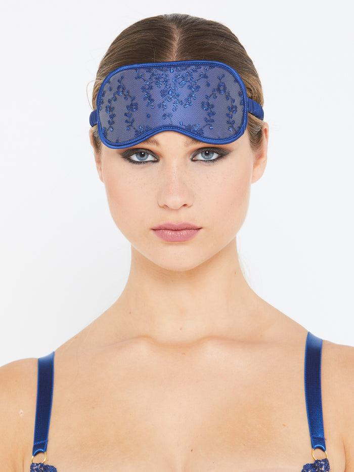 Katherine Hamilton Abrielle Blue Embroidered Silk Eye Mask