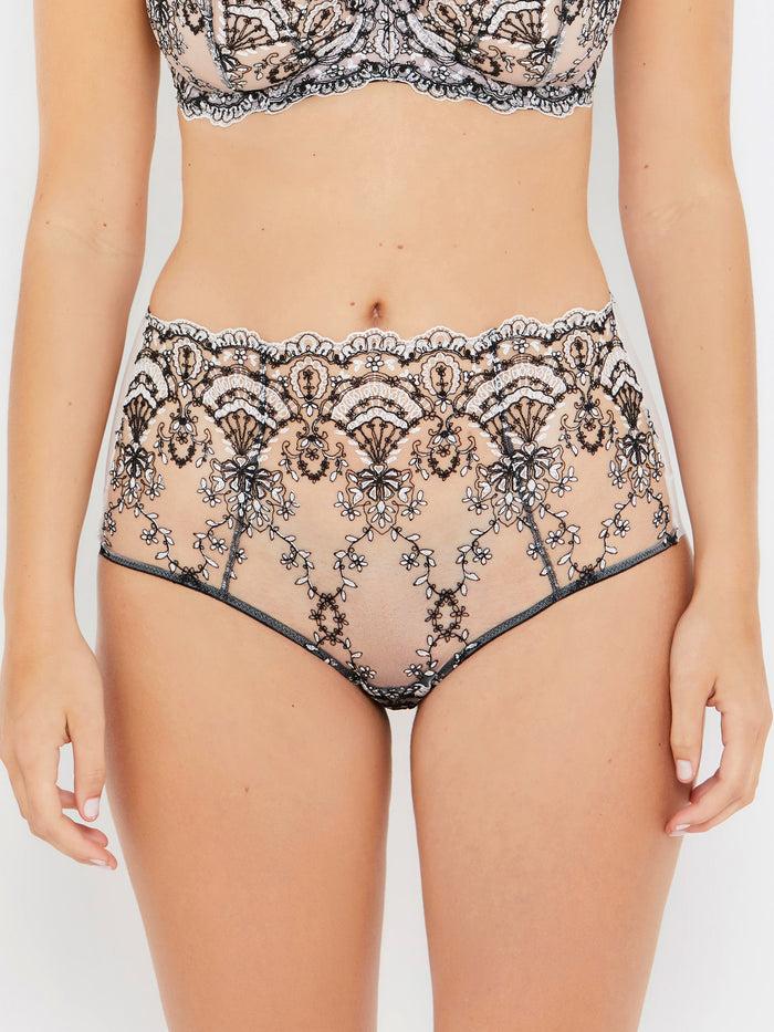 Katherine Hamilton Cora Black And White High Waist Knickers With Cord Embroidery