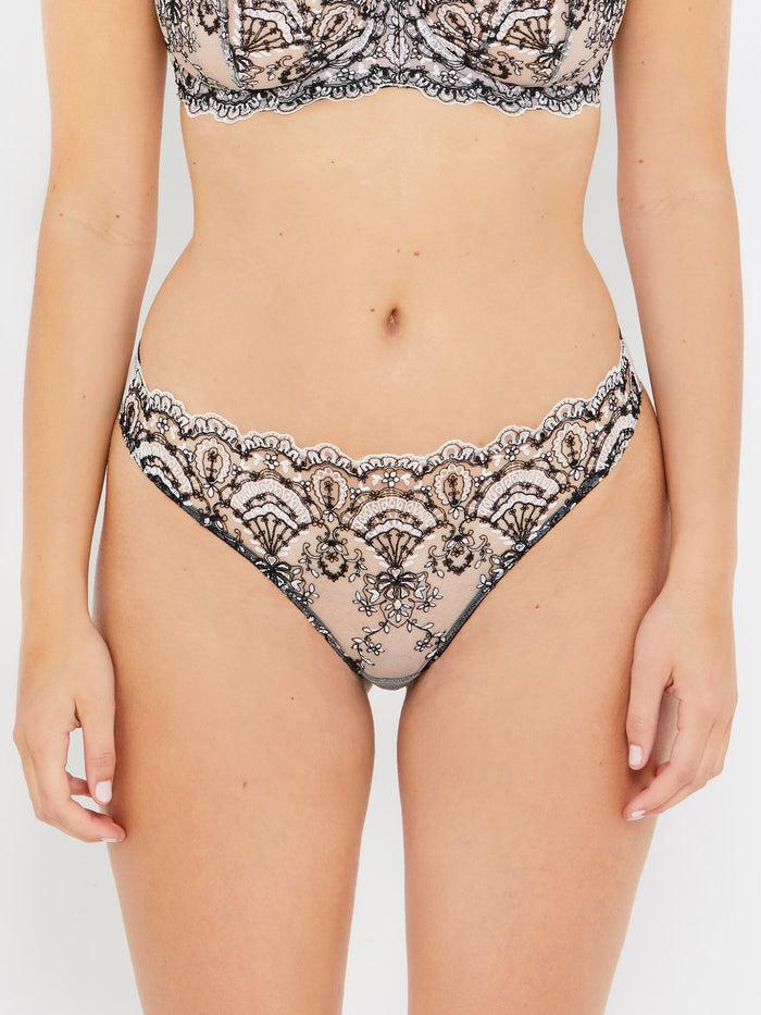 Katherine Hamilton Cora Black And White Thong With Cord Embroidery