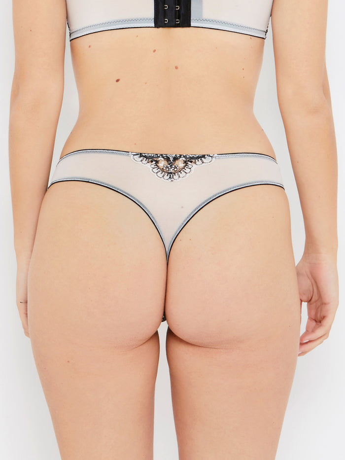 Katherine Hamilton Cora Black And White Thong With Cord Embroidery