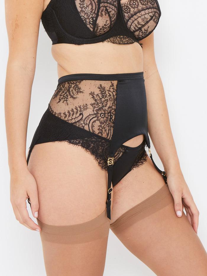 katherine hamilton Ellianna black vintage lace suspender belt