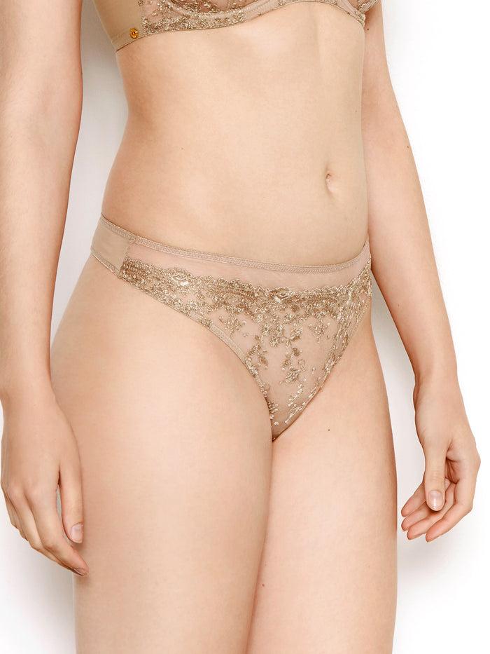 katherine hamilton Abrielle gold embroidered thong