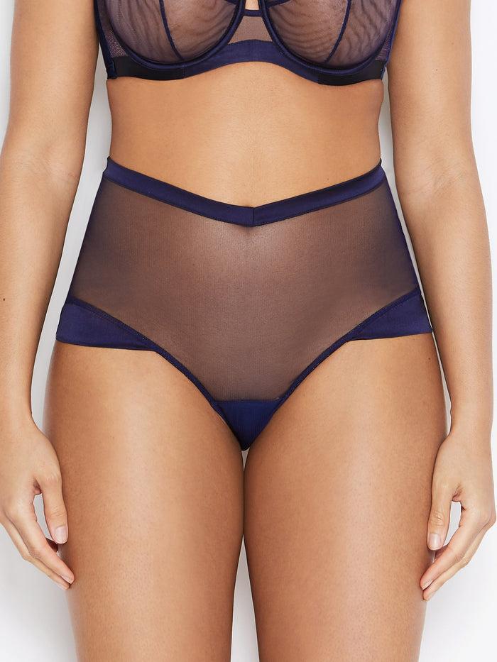 Katherine Hamilton Nina Navy Blue Mesh High Waisted Knickers